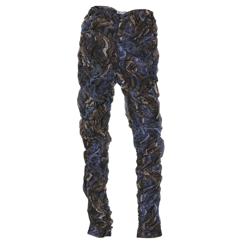 Swank A Posh Y2K Baddie Streetwear Ruched Mesh Leggings Brown Blue Abstract